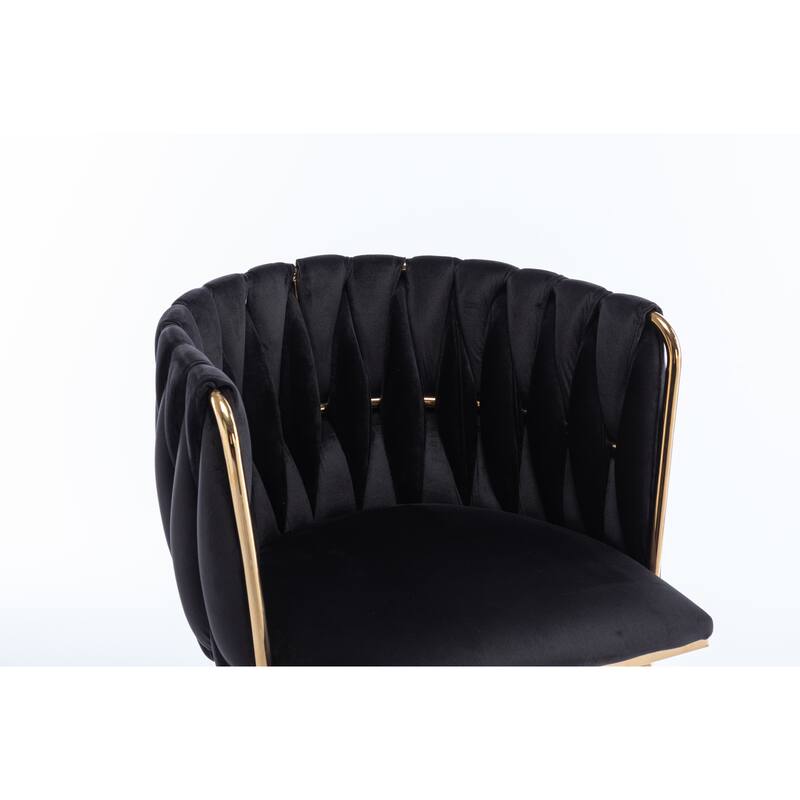 Velvet Fabric Dining Chairs Set of 2, Ergonomic Upholstered Lounge Chair, Accent Chairs with Woven Back & Metal Legs