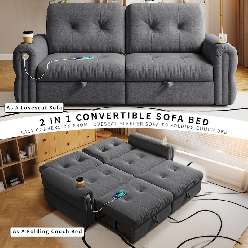 GDFStudio - Chenille Convertible 2-Seater 74" Sofa Bed