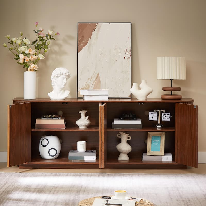 Wave-Patterned Sideboard Storage Cabinet - Wooden TV Stand With Vertical Stripes For Kitchen, Bedroom Or Entryway
