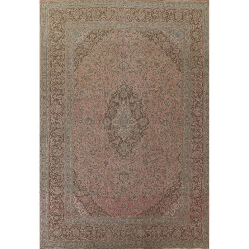 Hand Knotted Oriental 100% Wool Carpet Traditional Floral Pink Mashad Area Rug - 12' 3'' X 9' 4''