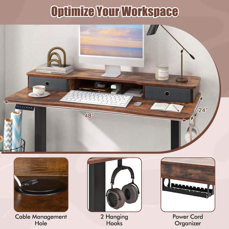 Costway 48"x 24" Electric Standing Desk with 2 Drawers Monitor Stand - See Details