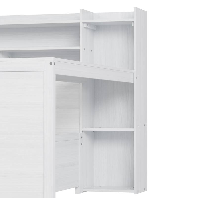 Roomfitters Daybed with Trundle, Storage Shelves and Desk, Wooden Multi-Functional Bed, Antique White