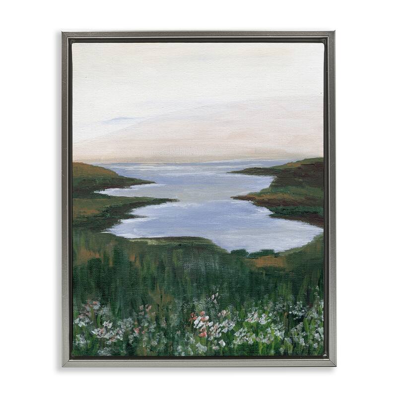 Stupell Peaceful Greenery by Lake Framed Floater Canvas Wall Art Design By Nikita Jariwala - 17 x 21 - Grey