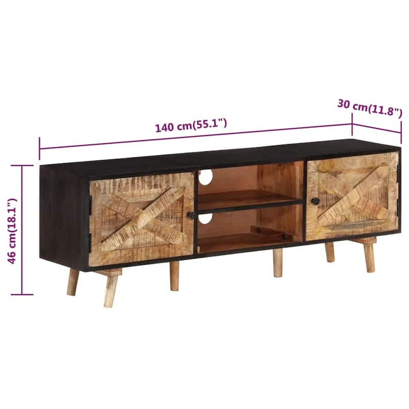vidaXL TV Stand 55.1"x11.8"x18.1" Rough Mango Wood and Solid Wood Acacia - 55.1" x 11.8" x 18.1"