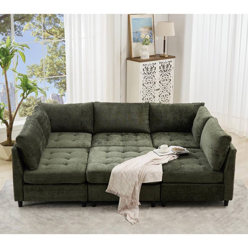 128" Chenille U-Shaped Modular Sectional Sofa with Ottoman