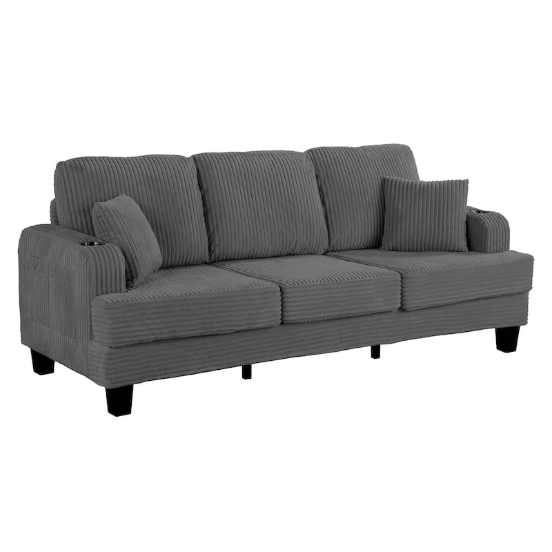 85" Modern Corduroy Rectangle 3-seater Sofa with USB and 2 Pillows