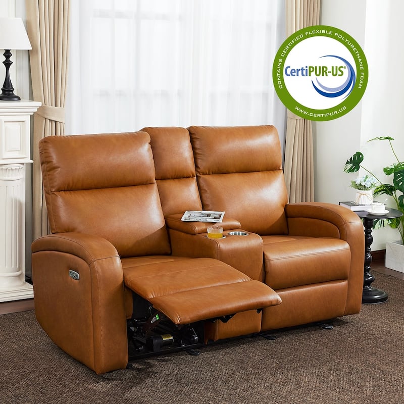 Zero Wall Recliner Loveseat with USB & Type-C Dual Ports, for Small Space, Living Room - Brown - Loveseat with Console