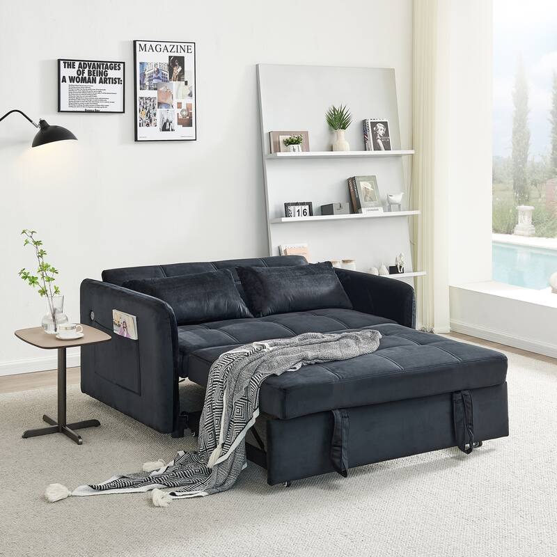 Velvet Sofa Bed with Two Pillows and Comfortable Support