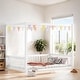 preview thumbnail 2 of 7, Minimalistic Style Full Size Wooden Canopy Frame Floor Bed with Fence and Guardrails, White