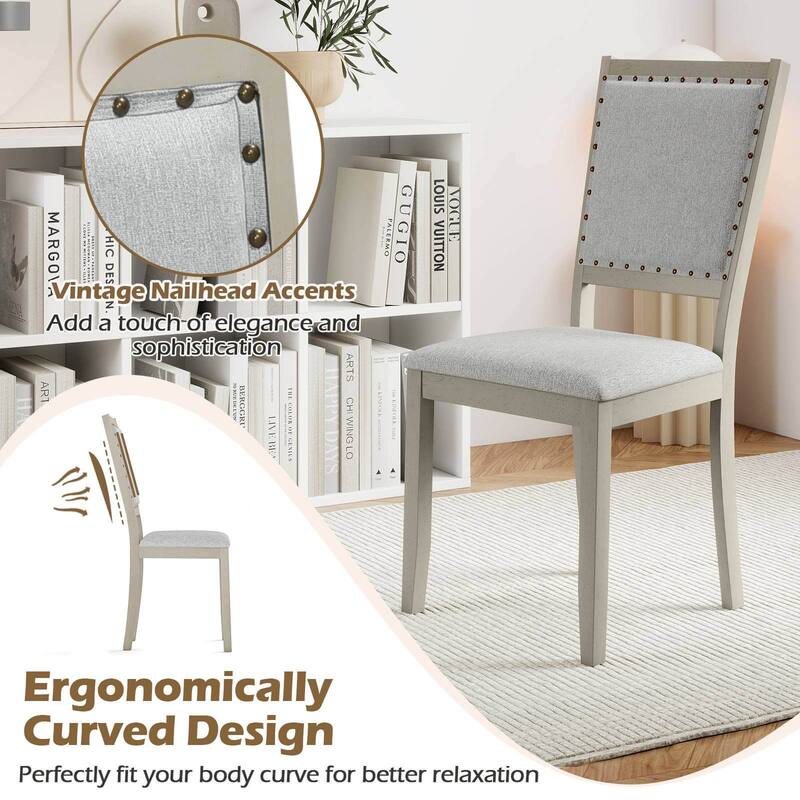 Costway 2/4 PCS Farmhouse Dining Chair Fabric Upholstered Kitchen