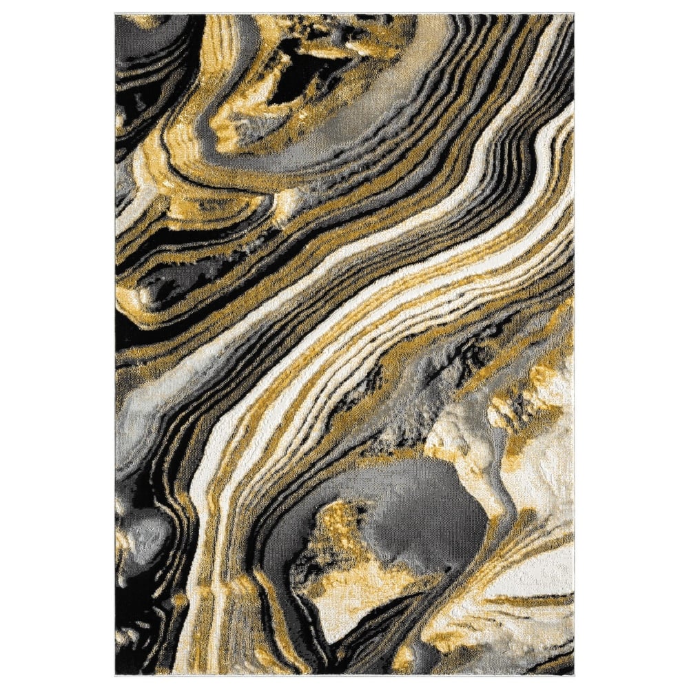 Lavell Collection Abstract Black/Gold Area Rug