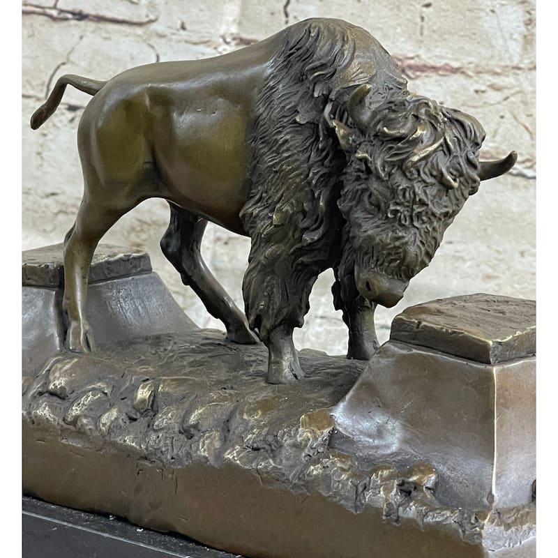 Large American Buffalo Bison Bronze Sculpture By Russell Hotcast Figure Decor