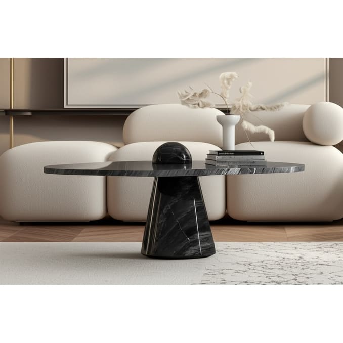 Pearl Marble Coffee Table Sculptural Pedestal Base - 17" Black - 36" x 36" x 17" - 36" x 36" x 17" - Black - Marble