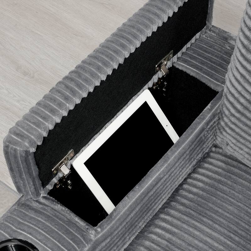 Modular Corduroy L-Shaped Sectional Sofa with Armrest Storage, USB Ports and Cup Holders for Living Room Apartment