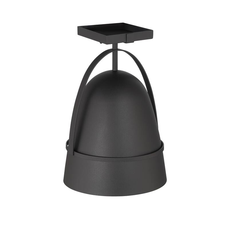 Rue 18 in. 1-Light Black Modern Outdoor Semi Flush Mount with Dark Sky Metal Shade - 9.5