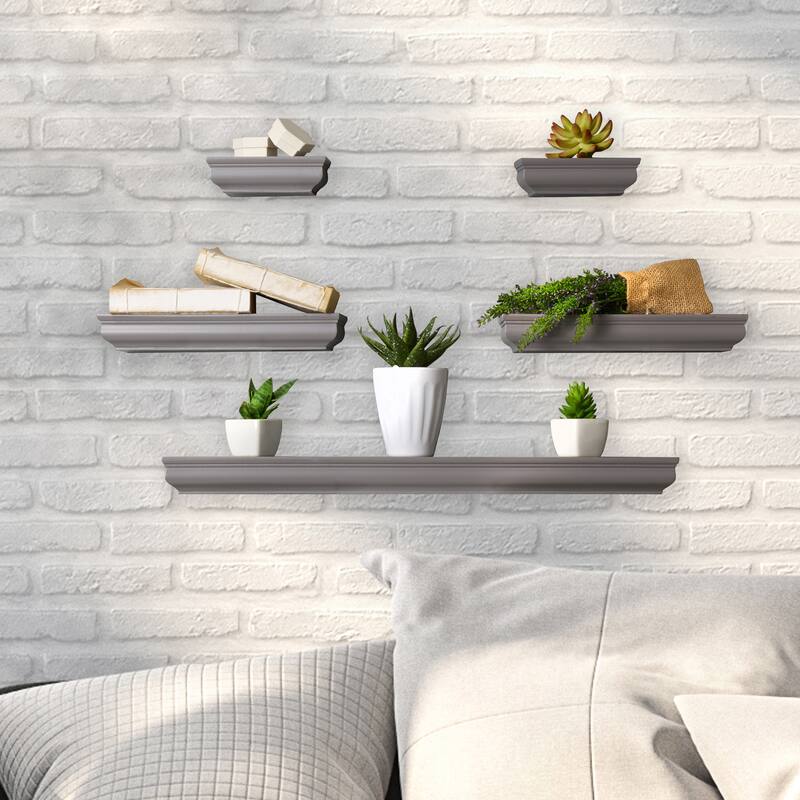 Melannco Set of 5 Grey Molding Shelves , 2-6, 2-12, 1-24 Inch