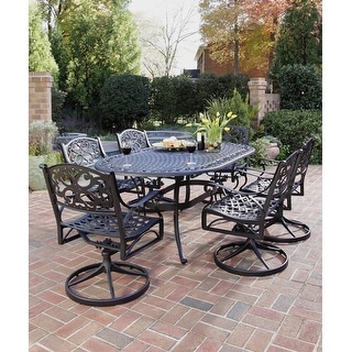 Sanibel Black 7-Piece Outdoor Dining Set, with Table & 6 Swivel Rocking Chairs