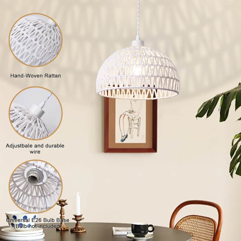 Plug in Handwoven Hemp Rope Lampshade Pendant Light with On/Off Switch