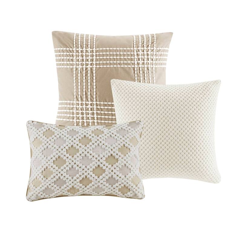Madison Park Signature Essence Oversized Cotton Clipped Jacquard Comforter Set with Euro Shams and Throw Pillows