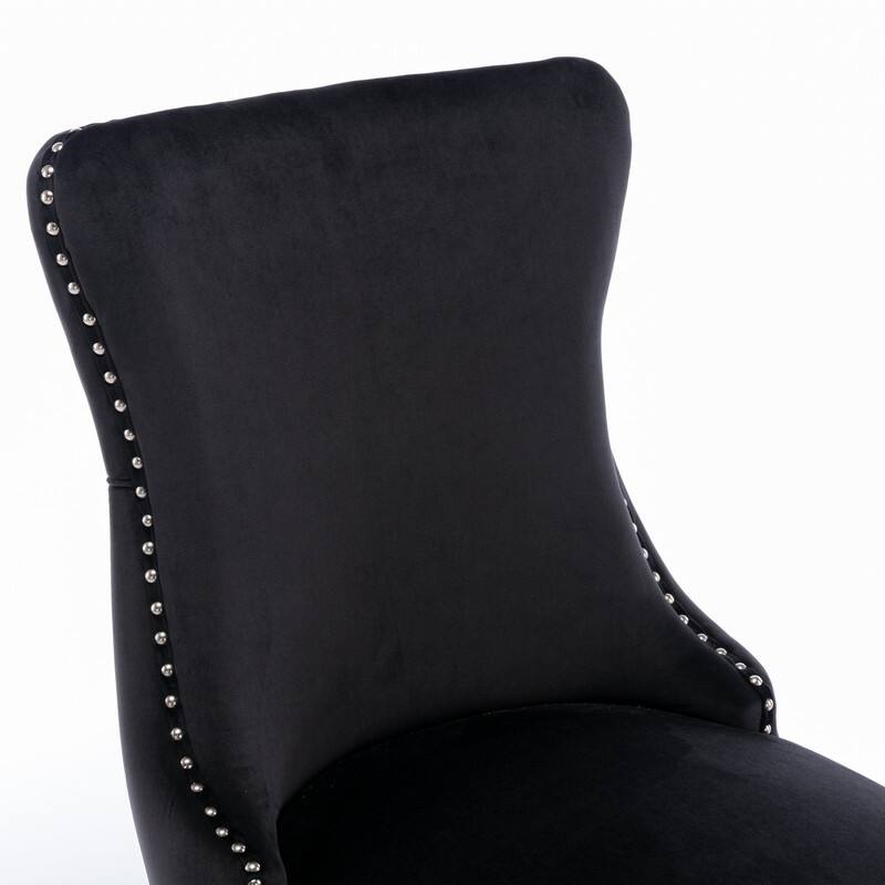 Upholstered Wing-Back Dining Chair with Backstitching Nailhead Trim and Solid Wood Legs,Set of 2
