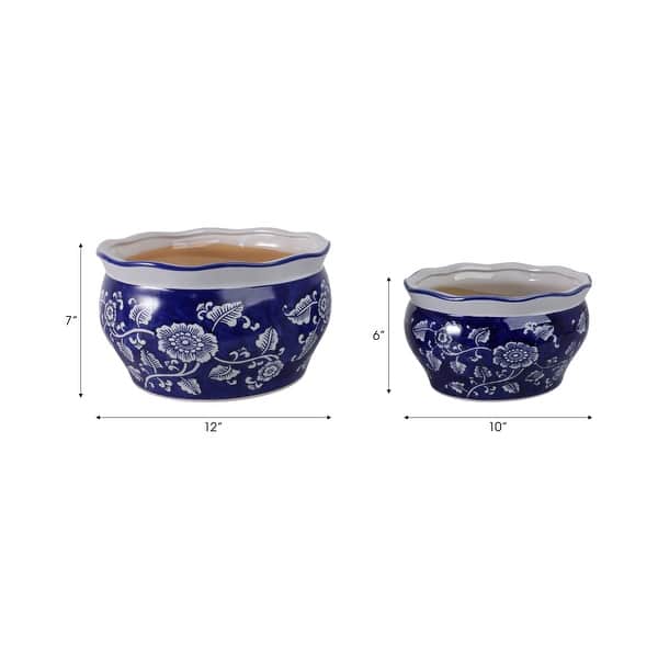 dimension image slide 0 of 3, Traditional Ceramic Chinoiserie Planters - Set of 2