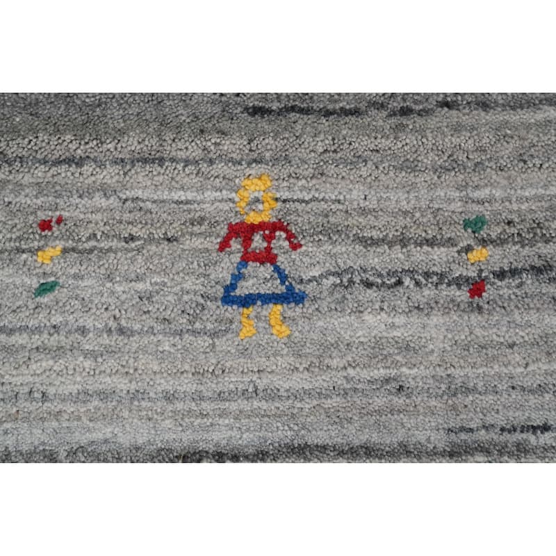 Hand Knotted Oriental Viscose Silk Carpet Tribal Animal Pictorial Greys & Charcoal Gabbeh Area Rug - 11' 10'' X 9' 11''
