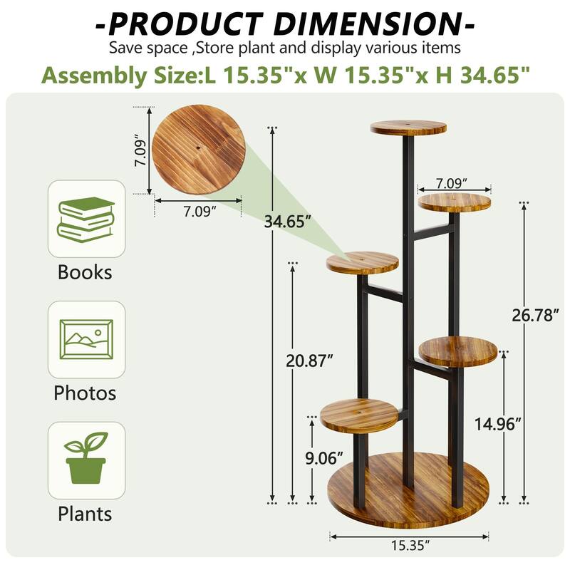 VECELO 5-Tier Metal Plant Stand Heavy Duty Indoor Outdoor Flower Stand with Waterproof MDF Shelves Multi-Level Display Stand