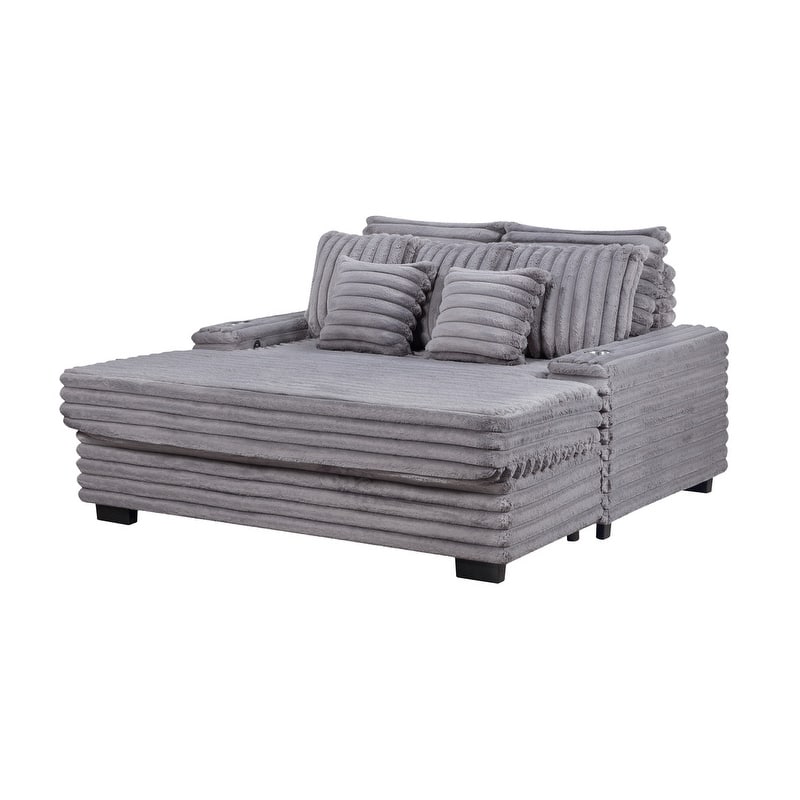 Symphony 67"W Corduroy Oversized Sofa Chaise Lounge Chair with Cupholders and USB Charging Port