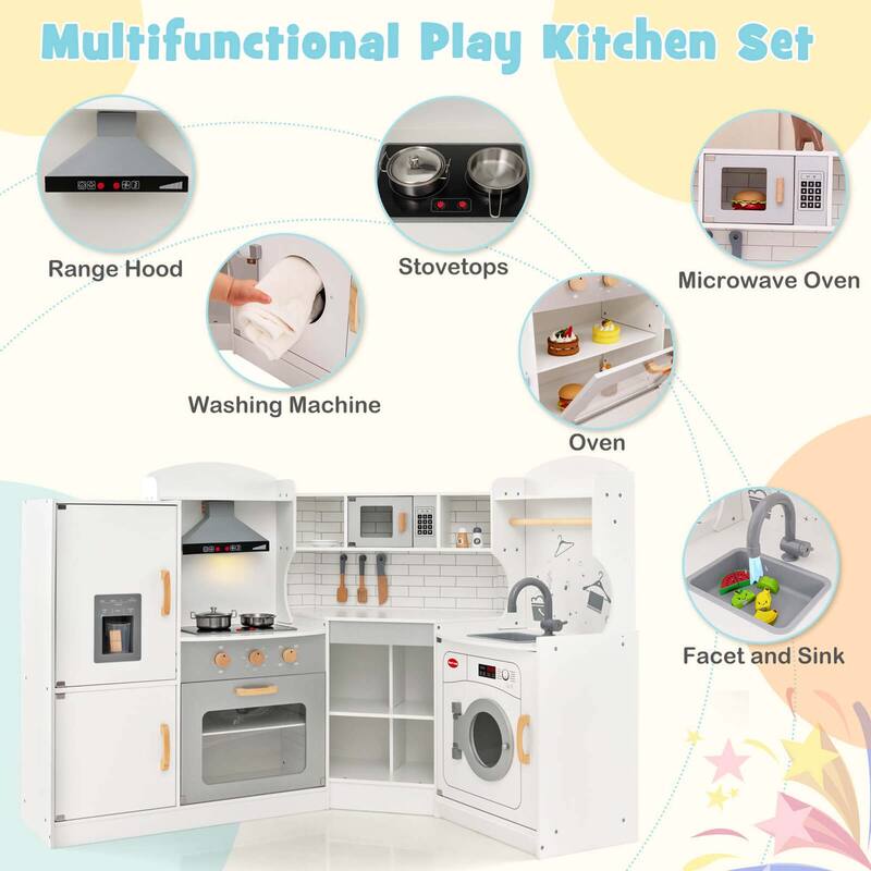 Costway Corner Play Kitchen Toddler Kitchen Playset with Range Hood, - See Details