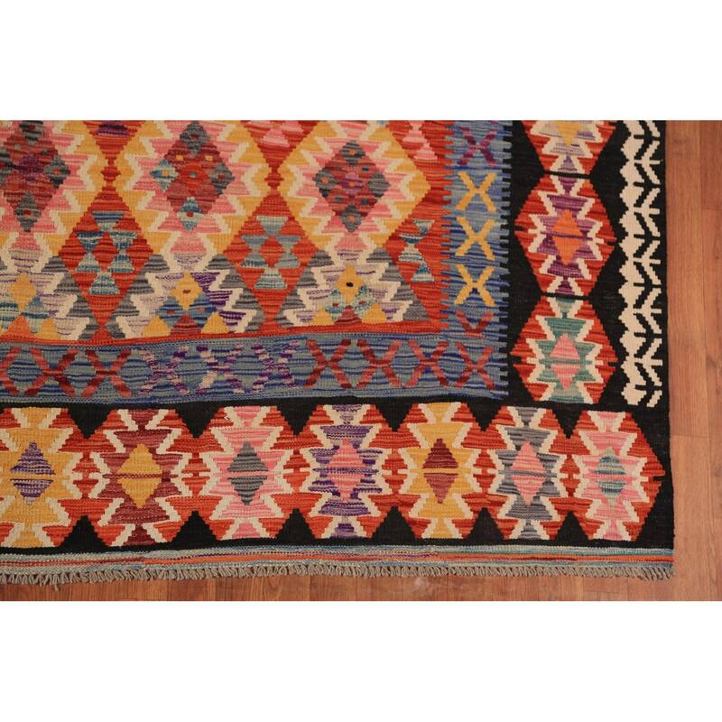 Geometric Kilim Reversible Area Rug Flatweave Oriental Wool Carpet - 8'2"x 11'5"