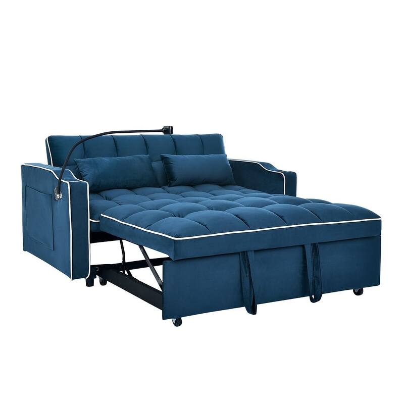 55.51'' Modern Versatile Foldable Sofa Bed With Adjustable Back and USB Port and Ashtray and Swivel Phone Stand