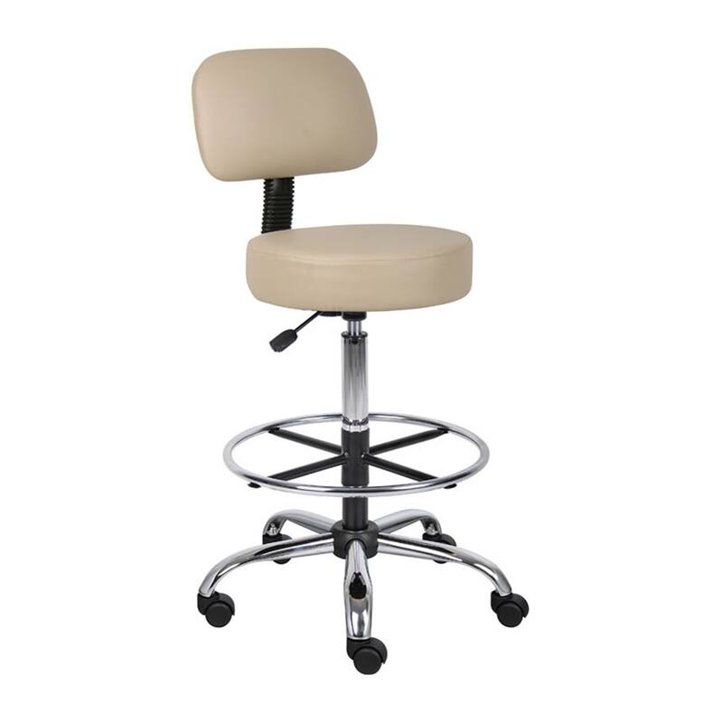Fea Medical Drafting Stool, Beige Vinyl, Low Back and Padded Seat, Chrome