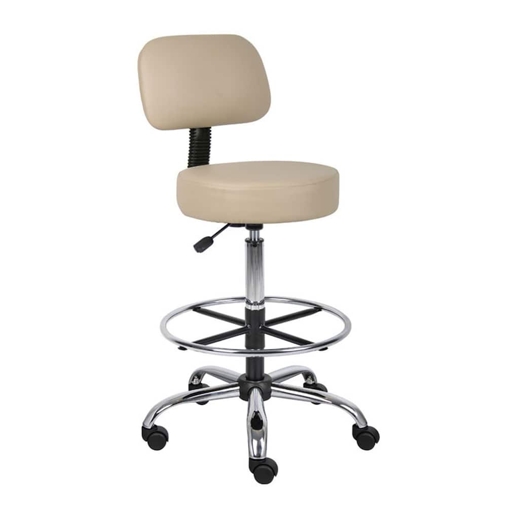 Fea Medical Drafting Stool, Beige Vinyl, Low Back and Padded Seat, Chrome