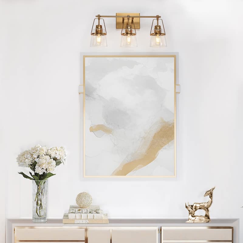 Modern Gold 3-Light Bathroom Vanity Light with Clear Glass Designed Wall Sconce - L 21.2" x D 5.5" x H 10.2"