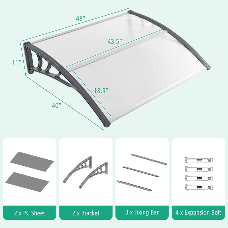 Outdoor Front Door Window Awning Door Canopy Exterior - 48" x 40" x 11" (L x W x H)
