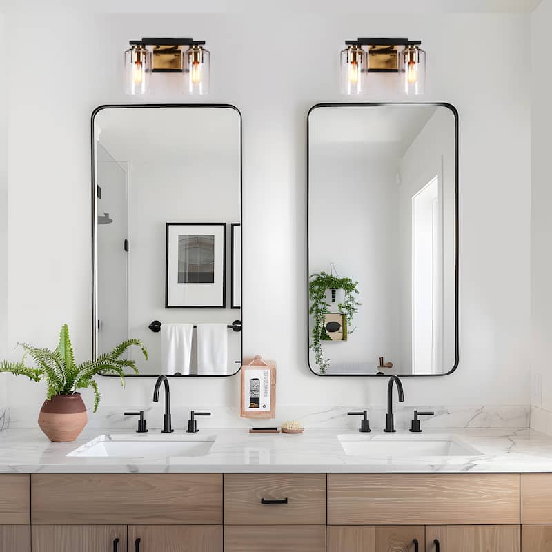 Modern Black Gold 3-Light Bathroom Vanity Lights Wall Lighting with Seeded Glass Shade