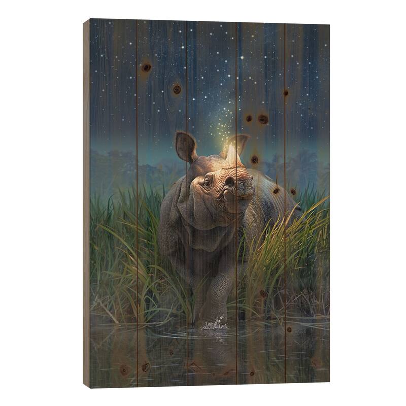 Rhinocerosunicornis Print On Wood by Jerry Lofaro - Multi-Color - 26x18x1.5