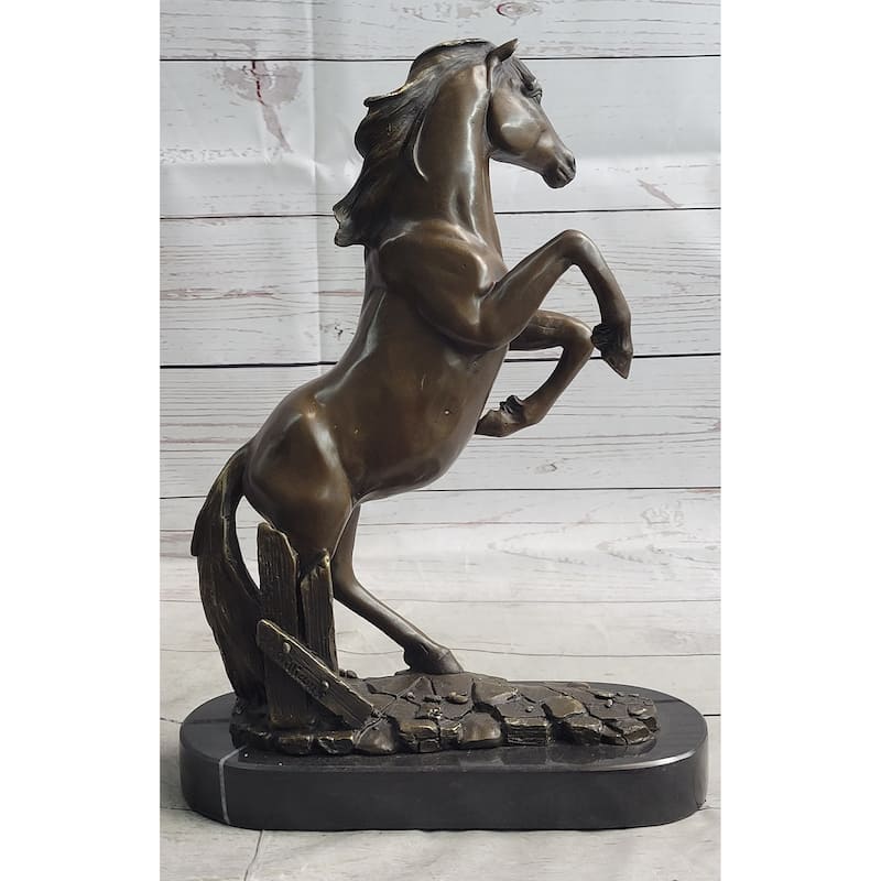 Rearing Horse Bronze Metal Statue Sculpture Equestrian Decor Gift Signed Original Art