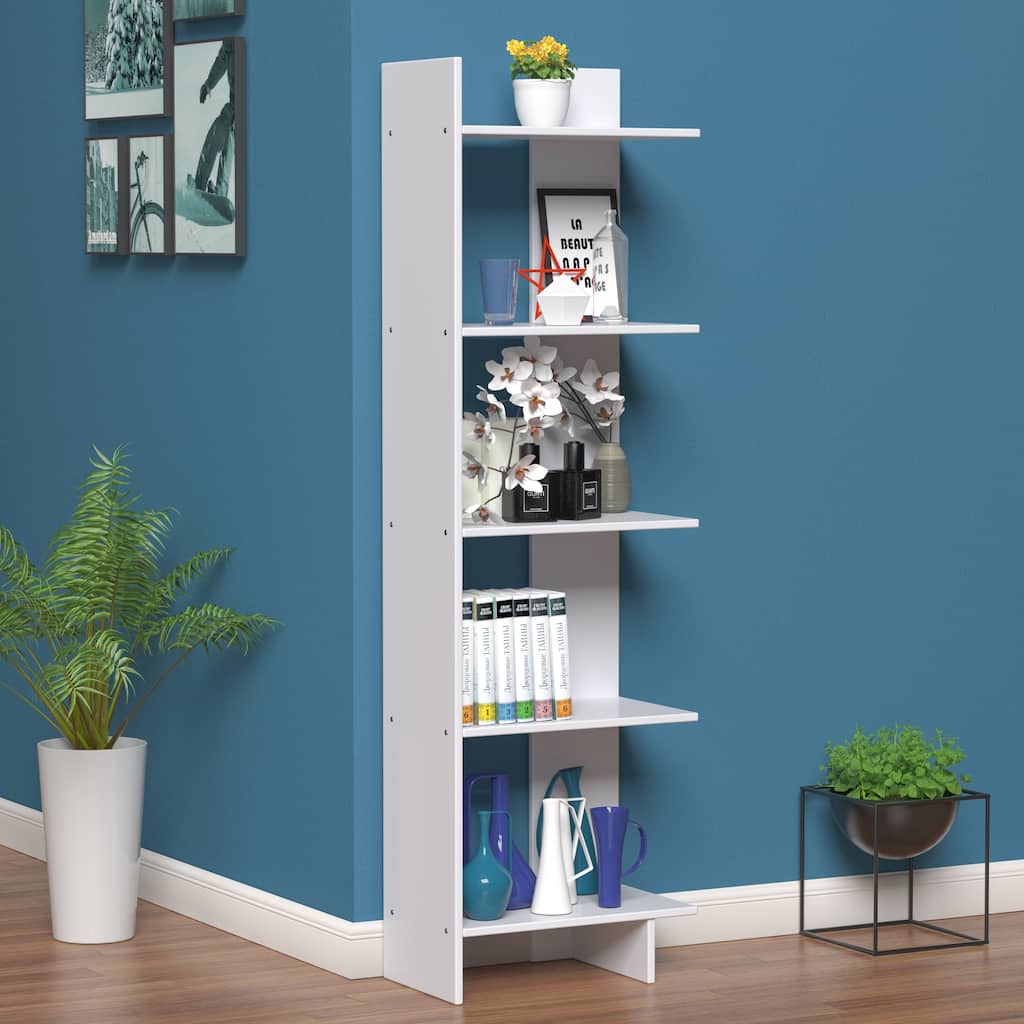 Space-Saving 5-Tier Display Bookshelf for Office and Bedroom Use - 19" x 11.5" x 63" (L x W x H)