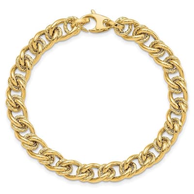 Curata 14k Yellow Gold 7mm Italian Polished Fancy Link Bracelet - 7.5 Inch