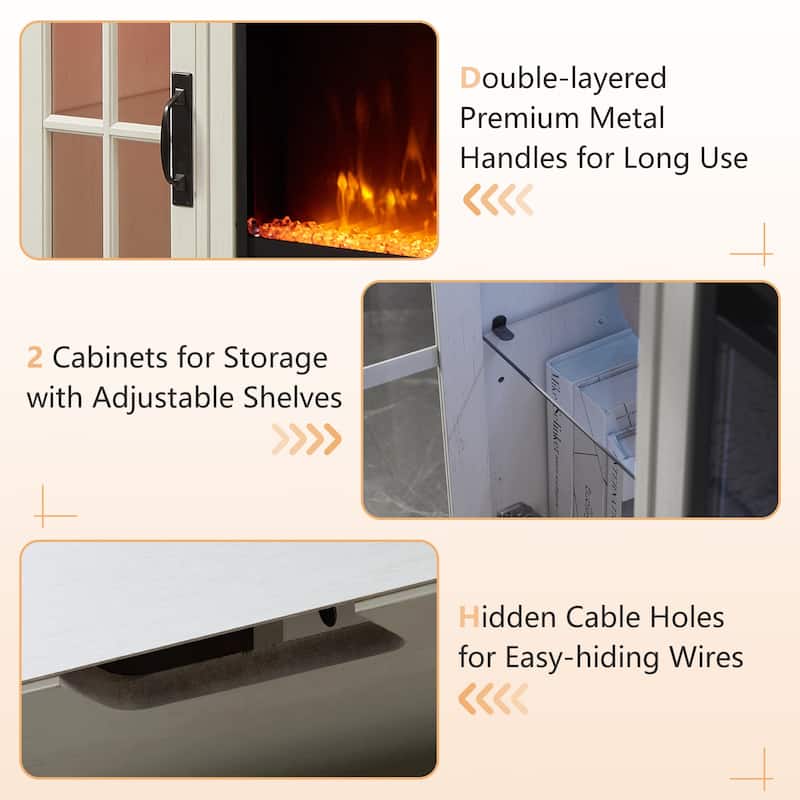 Fireplace TV Stand for 80" TV, Farmhouse Entertainment Center with LED