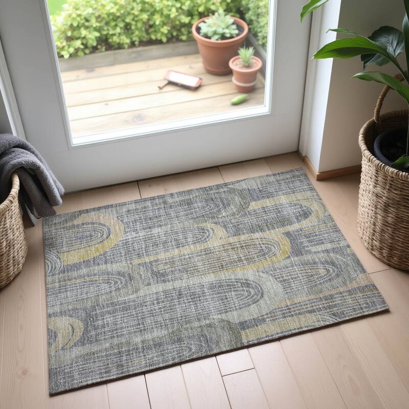 Premium Washable Super Soft Contemporary Imprints Mayfield Rug - Gray - 1'8" x 2'6"