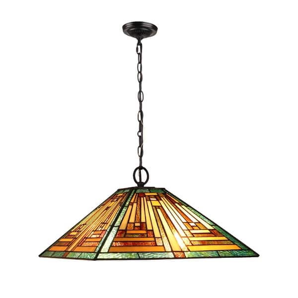 slide 2 of 8, Tiffany-Style 2-Light Mission Ceiling Pendant 16" Shade.