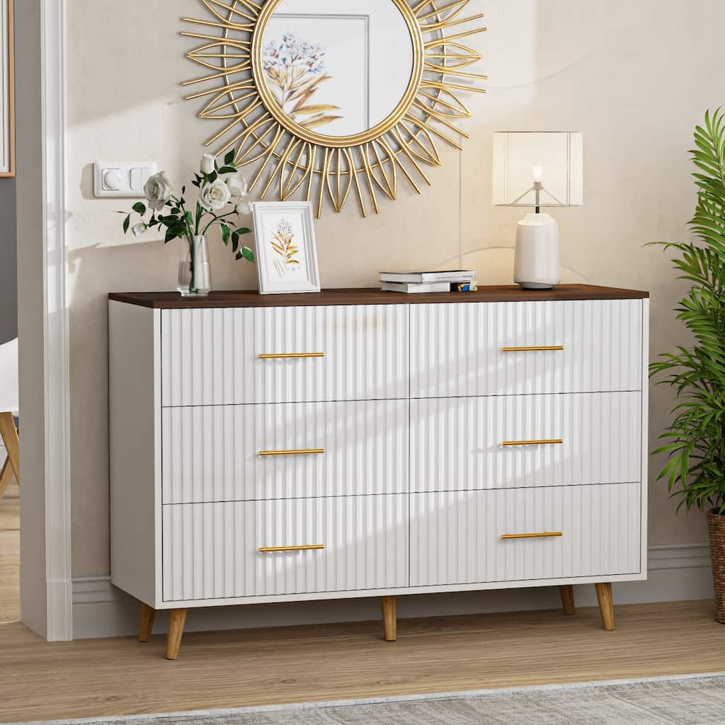 Modern Vertical Stripe 6-Drawer Dresser Multipurpose Storage