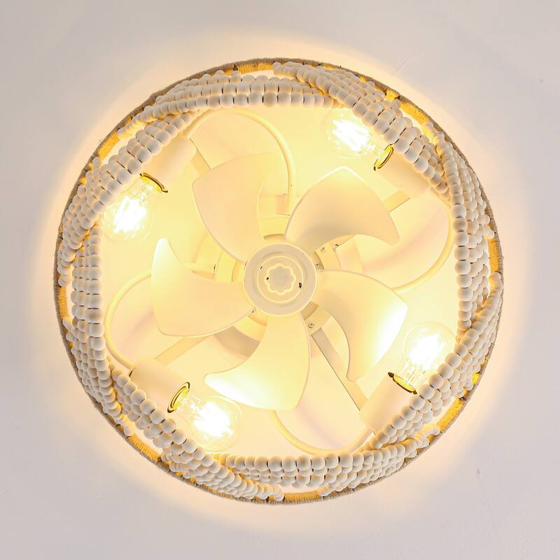 20 in. APP Control Bohemian Wood Bead Beige Ceiling Fan with Remote and Light - 19.7" D x 19.7" W x 10.1" H