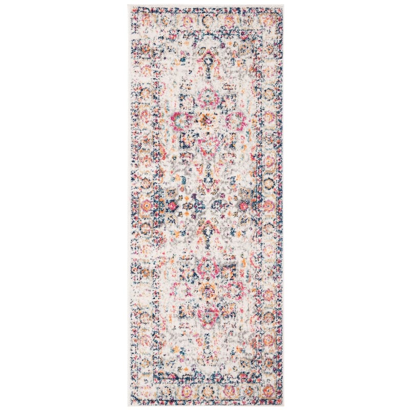 SAFAVIEH Madison Snowflake Medallion Rustic Farmhouse Distressed Rug - 2'3" x 22' Runner - Fuchsia/Ivory - Runner