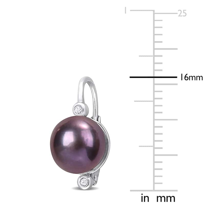 Miadora 8-8.5mm Black Cultured Freshwater Pearl Diamond Accent Earrings Sterling Silver