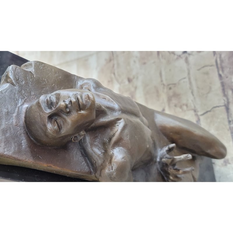 Surreal Hot Cast Bronze Sculpture Of Male Figure Trapped In The Floor On A Marble Base