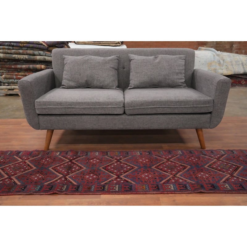 Hand Knotted Oriental 100% Wool Carpet Traditional Tribal Navy Blue & Blues Balouch Runner Rug - 7' 10'' X 2' 0''