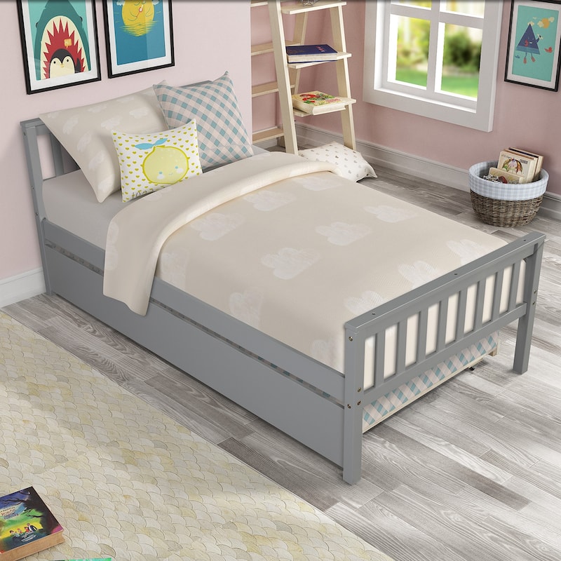 Solid Wood Twin Platform Bed with Trundle - No Box Spring Needed